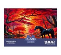 Puzzle Étalon Noir Composé De 1000 Pièces pour Adultes,Forêt Rouge Fantastique Un Jeu De Dexérité Très Difficile Puzzle D'intelligence 52x38cm/1000pcs