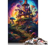 Puzzle étrange et coloré en Forme de cabane aux Champignons, Puzzle rectangulaire en Papier à emboîtement précis pour garçon ou Fille, Cadeaux de Noël, 1000 pièces (75 x 50 cm)