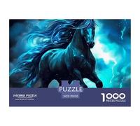 Puzzle extrêmement Difficile 1000 pièces Cheval Bleu Lumineux Orage, Anti-Stress Adulte, Idée Cadeau décoration Maison, 70x50cm