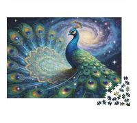 Puzzle Familial 1000 pièces Paon Galaxie - Paon avec Galaxie Spirale, Premium Robuste, qualité, Vibrant, défi 52x38cm/1000pcs