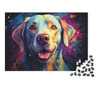 Puzzle Familial 1000 pièces Portrait de Chien coloré Adultes, Labrador coloré Abstrait Teintes Vives Premium épais Robuste Haute qualité Stimulant Anti-Stress 38x26cm