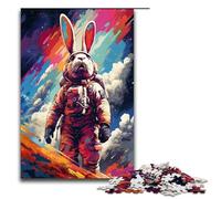 Puzzle Familial 1000 pièces pour Adultes Motif Lapin Astronaute avec Affiche et fiche de Questions réponses Assorties 75 x 50 cm