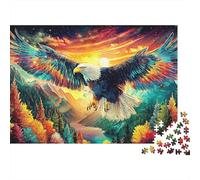Puzzle Familial Adulte 1000 Pièces, Feux d'artifice Aigle, Aigle, Forêt de Montagne, Coucher du Soleil, Premium Épais Robustes Haute Qualité, Défi Antistress 70x50cm