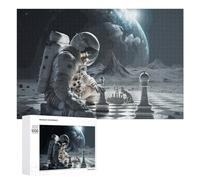 Puzzle Familial Astronaut Playing Chess on The Moon, 1000 PCS, Illustration Détaillée, comme Idée Cadeau pour Les Adultes Aimant Les Puzzles