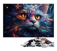 Puzzle Familial de 1 000 pièces pour Adultes Motif Chat coloré avec Affiche et fiche de Questions réponses Assorties (38 x 26 cm)