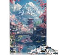 Puzzle Familial Mont Fuji et cerisiers en Fleurs, Jeux stimulants, Puzzle en Carton 100% recyclé, pour Adultes et Enfants, Cadeau d'anniversaire, 1 000 pièces (75 x 50 cm)