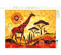Puzzle · Famille de girafes Devant Un Soleil de Savane Artistique | Girafes abstraites dans une forte composition de couleurs avec… · 1000 pièces · Format assemblé 64 × 48 cm · CALVENDO Puzzle