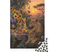 Puzzle Famille de Lions prenant Leur Petit-déjeuner pour Adultes,70x50cm/1000pcs,Jeu Éducatif,décoration De La Maison,