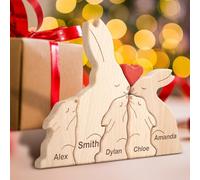 Puzzle Famille Le Lapin en Bois Personnalisé Prénom avec 1-8 Nom We are One,Cadeaux Puzzles artistiques,Sculpture d'animaux en Bois,Décoratif pour la Maison Anniversaire Noël Fête des mères pères