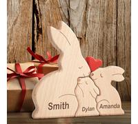 Puzzle Famille Le Lapin en Bois Personnalisé Prénom avec 1-8 Nom We are One,Cadeaux Puzzles artistiques,Sculpture d'animaux en Bois,Décoratif pour la Maison Anniversaire Noël Fête des mères pères