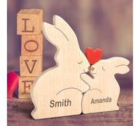 Puzzle Famille Le Lapin en Bois Personnalisé Prénom avec 1-8 Nom We are One,Cadeaux Puzzles artistiques,Sculpture d'animaux en Bois,Décoratif pour la Maison Anniversaire Noël Fête des mères pères