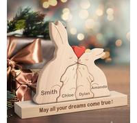 Puzzle Famille Le Lapin en Bois Personnalisé Prénom avec 1-8 Nom We are One,Cadeaux Puzzles artistiques,Sculpture d'animaux en Bois,Décoratif pour la Maison Anniversaire Noël Fête des mères pères