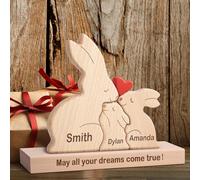 Puzzle Famille Le Lapin en Bois Personnalisé Prénom avec 1-8 Nom We are One,Cadeaux Puzzles artistiques,Sculpture d'animaux en Bois,Décoratif pour la Maison Anniversaire Noël Fête des mères pères