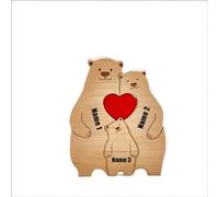 Puzzle Famille Ours en Bois Personnalisé Prénom avec 2-6 Nom We are One,Cadeaux Puzzles Artistiques,Sculpture d'animaux en Bois,Décoratif pour La Maison Anniversaire Noël Fête des Mères (3 Members)