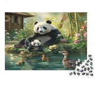 Puzzle Famille Panda 1000 pièces 70x50cm Papier recy dultes Puzzle Scène de Rivière Défi Difficile Impossible Décompression Amusement à la Maison Cadeau Parfait