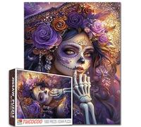 Puzzle fantaisie crâne en sucre femme 1000 pièces pour adultes étudiants roses violettes squelette élégant style art puzzle 50,8 x 68,6 cm cadeau unique décoration murale créative casse-tête créatif