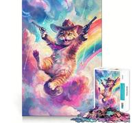 Puzzle fantaisiste de 1000 pièces avec Un Chat Cowboy et des Pistolets,pour Adultes Jeu de mémoire et de réflexion,découpé au Laser pour Un Assemblage Parfait Cadeau Unique pour soulager Le Stress