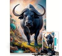 Puzzle fantaisiste de 1000 pièces représentant Un Buffle d'eau,Un Jeu de Concentration mentale sans Espace,Un défi cérébral interactif pour la Maison (50x75cm)