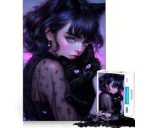 Puzzle fantaisiste Gothique avec Une Dame aux Chats,1000 pièces,Jeu de Concentration mentale,sans Espace,Design ajusté,défi cérébral interactif pour la Maison (38x26cm)