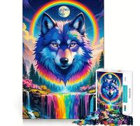 Puzzle Fantastique de 1000 pièces Loup Arc-en-Ciel et Cascade pour Adolescents, 1000 pièces, Jeu de réflexion, évasion et Calme, Bords précis, Cadeau Exceptionnel (38x26cm)