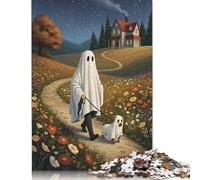 Puzzle Fantôme et Chien Marchant sur Un Chemin pour Adolescents 1000 Pièces Puzzle Cadeaux de Noël Casse-têtes pour Adultes 1000pcs (38x26cm)