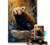 Puzzle Fée Panda Roux aux Fleurs Bleues pour Adultes 1000 Pièces Stimule la Mémoire Soulage l'Anxiété Bords Lisse Surprise Chaleureuse (50x75cm)