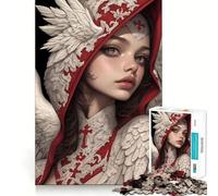 Puzzle Femme Angélique à Capuche Rouge pour Adolescents 1000 Pièces Jeu Stimulant l'esprit Assemblage Solide et Sécurisé Activité de Partage en Famille (38x26cm)