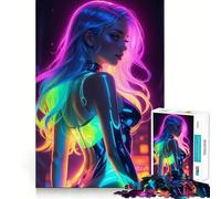 Puzzle Femme Arc-en-Ciel Néon 1000 Pièces pour Adolescents Jeu Apaisant et Réminiscence Découpe Claire Joli Cadeau (38x26cm)