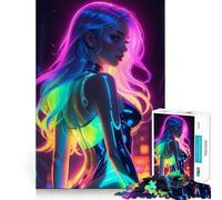 Puzzle Femme Arc-en-Ciel Néon 1000 Pièces pour Adolescents Jeu Apaisant et Réminiscence Découpe Claire Joli Cadeau (50x75cm)