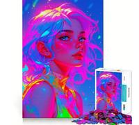 Puzzle Femme Arc-en-Ciel Néon 1000 Pièces pour Adolescents Jeu de Logique Découpe Précise Collection d'art (38x26cm)
