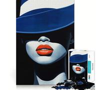 Puzzle Femme au Chapeau Bleu pour Adultes,1000 pièces,pour stimuler la Concentration et s'amuser Taille Uniforme,pièces précises,activité de Partage idéale pour Les Proches (38x52cm)