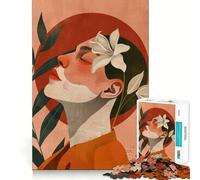 Puzzle Femme au Lys et Cercle Rouge 1000 Pièces Jeu de Réflexion Pièces Imbriquées Parfaites Cadeau d'anniversaire Casse-tête (38x26cm)