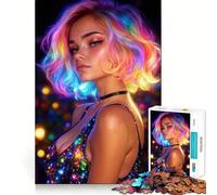 Puzzle Femme Cheveux Néon pour Adolescents 1000 Pièces Jeu de Logique Amusant et Décontracté Découpe de Précision Cadeau Touchant (50x75cm)