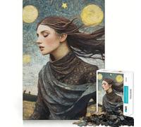 Puzzle Femme dans la Nuit Étoilée pour Adultes 1000 Pièces Stimule la Concentration Jeu Amusant Taille Uniforme Pièces Précises Activité de Partage à Partager avec Les Êtres Soi-même (38x52cm)