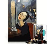 Puzzle Femme dans Un café la Nuit pour Adolescents 1000 pièces Jeu Stimulant l'esprit Pièces nettes et sans bavures Facile à Apprendre Plaisir en Famille (38x26cm)
