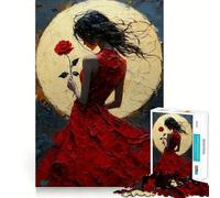 Puzzle Femme en Robe Rouge et Rose pour Adolescents,1000 pièces,découpe Laser pour Un Assemblage Parfait,Exercice Mental Calme à la Maison (50x75cm)