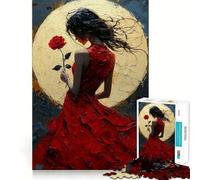 Puzzle Femme en Robe Rouge et Rose pour Adolescents,1000 pièces,Jeu Stimulant l'esprit,pièces nettes et sans bavures,Facile à Apprendre,pour Toute la Famille (38x26cm)