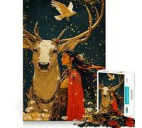 Puzzle Femme et Cerf Blanc 1000 Pièces Jeu de réflexion Amusant Conception sans Espace pour Les réunions de Famille (38x26cm)