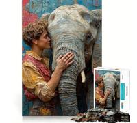 Puzzle Femme et Éléphant pour Adultes,1000 pièces,pour stimuler la Concentration et créer des Liens (50x75cm)