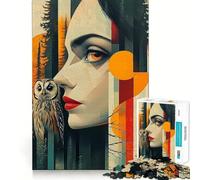 Puzzle Femme et Hibou dans la Forêt 1000 pièces Jeu de réflexion de qualité supérieure,découpé au Laser Exercice Mental Calme à Faire à la Maison (38x52cm)