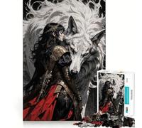 Puzzle Femme Guerrière et Loup Blanc 1000 pièces Jeu Amusant Technologie de découpe Laser avancée Jouet d'intérieur pour Les fêtes (38x52cm)