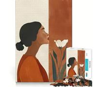 Puzzle Femme Inhalant Une Fleur pour Adolescents 1000 Pièces Jeu Stimulant Mental Pièces Nettement Découpées Facile à Apprendre Plaisir en Famille (50x75cm)