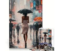 Puzzle Femme Marchant sous la Pluie pour Adolescents 1000 Pièces Stimulation Cérébrale Temps Libre et Heureux Assemblage Solide Cadeau Saisonnier (38x52cm)