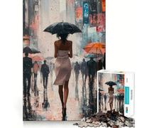 Puzzle Femme Marchant sous la Pluie pour Adultes 1000 Pièces Jeu de Réflexion et d'Aptitude Découpe de Haute Précision Défi Divertissant pour Les Temps Passants (50x75cm)