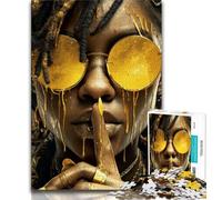 Puzzle Femme Noire avec Lunettes Jaunes pour Adultes, 1000 Pièces, Jeu de Rigueur et de Famille, pour Toute la Famille (75x50cm)