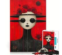 Puzzle Femme Rose Rouge pour Adolescents 1000 Pièces Jeu de Réflexion Intelligent Anti-Stress Bords Saillants Cadeau d'anniversaire (38x26cm)