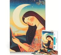 Puzzle Femme sous Croissant de Lune 1000 Pièces Jeu de Réflexion Pièces Précises à Assembler sans Couture Activité Amusante en Famille Le Soir (38x26cm)