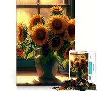Puzzle fenêtre Bouquet de tournesols pour Adultes, 1000 pièces, Jeu de réflexion Amusant à Partager, découpe de précision, Cadeau Unique 50x75cm