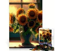 Puzzle fenêtre Bouquet de tournesols pour Adultes, 1000 pièces, Jeu de réflexion Amusant à Partager, découpe de précision, Cadeau Unique 50x75cm