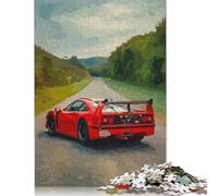 Puzzle Ferrari F40 Rouge sur Route de Campagne, 1 000 pièces, Jeu éducatif en Bois pour Adultes (75 x 50 cm)